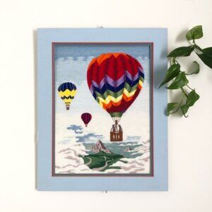 Vintage Crewel Embroidery Hot Air Balloons